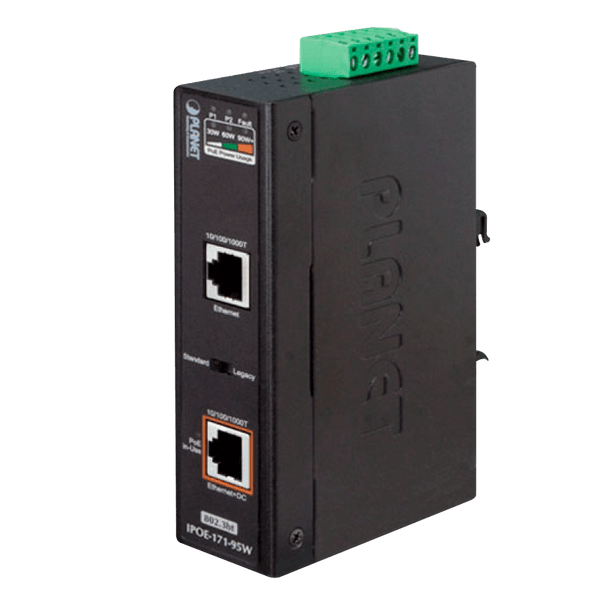 PLANET™ Industrial Single-Port 10/100/1000Mbps 802.3bt PoE Injector (95W) - DIN Rail [IPOE-171-95W]
